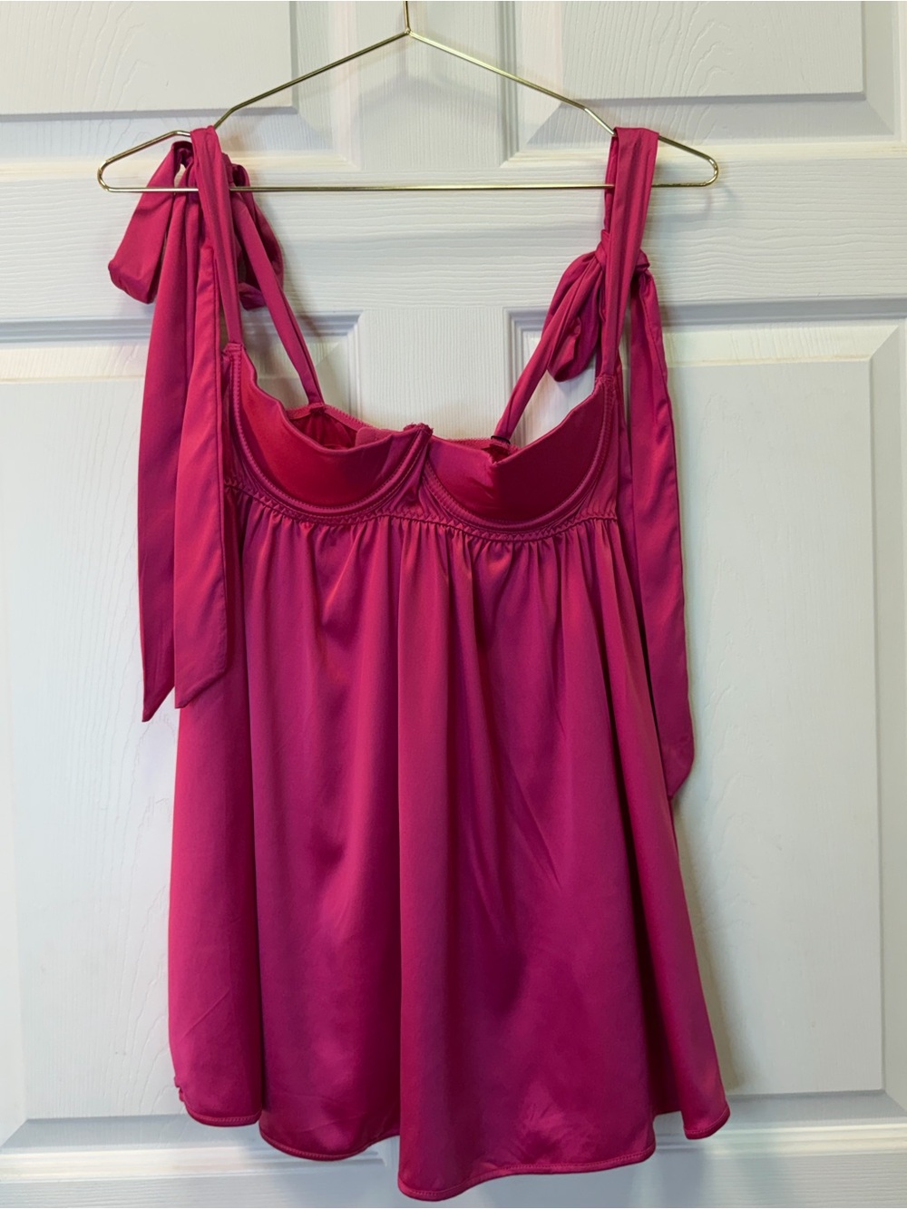 Women's Tie-Strap Satin Tank Nightgown - Hot Pink - with panties